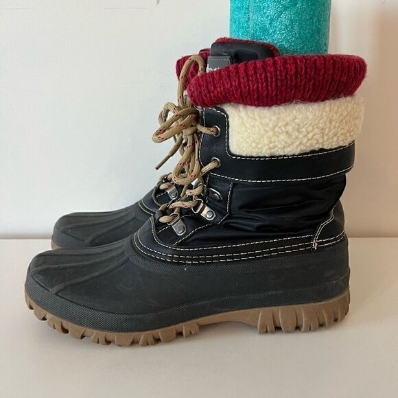 Storm by Cougar Creek Boots Womens Size 10 Black Red Faux Fur Winter Warm Lace U - Picture 6 of 7